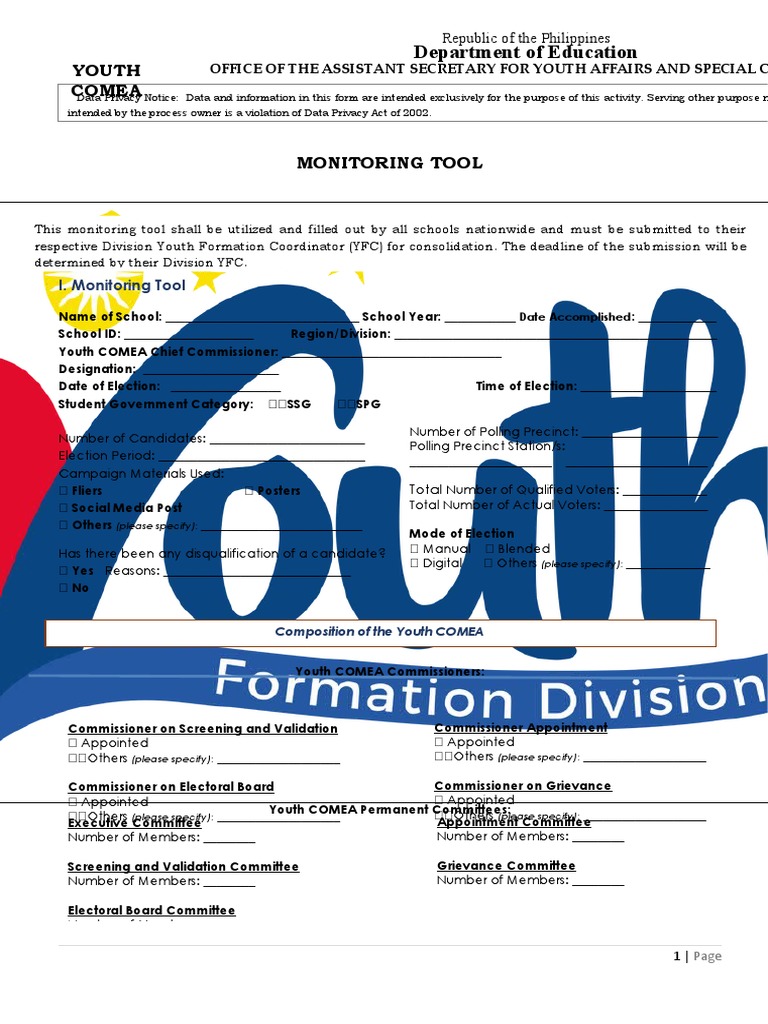 Annex a youth comea monitoring tool pdf