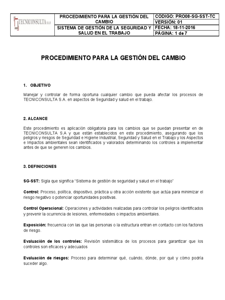 Procedimiento Gestion Del Cambio | PDF