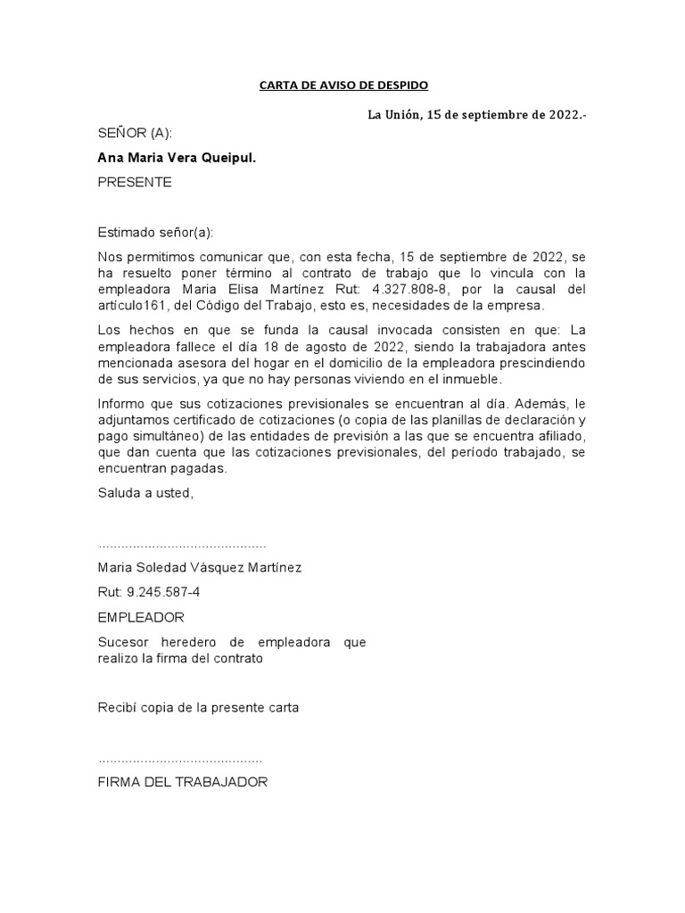 Ejemplo De Carta De Aviso Formal Modelo De Carta De Aviso Formal