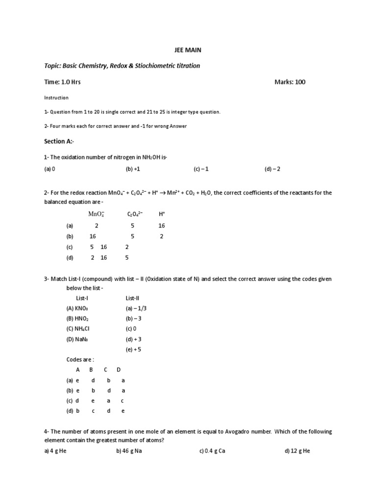 Jee Main Pdf Mole Concept Pdf Nitric Acid Silver