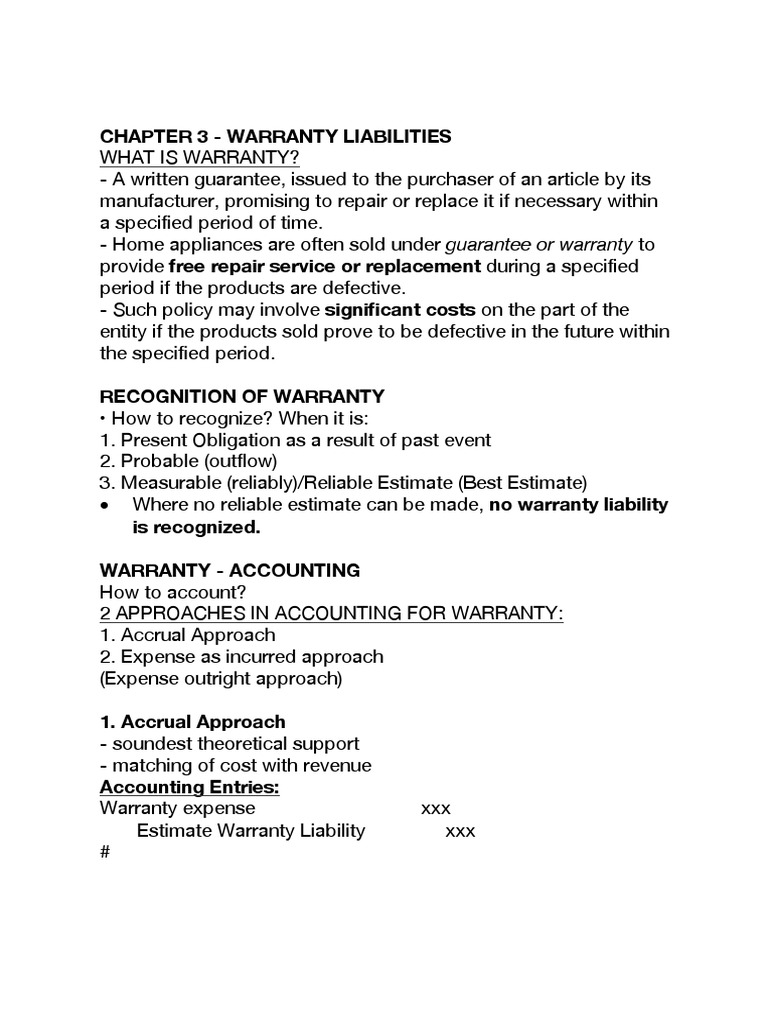 Chapter 3 Warranty Liabilities PDF Expense Private Law