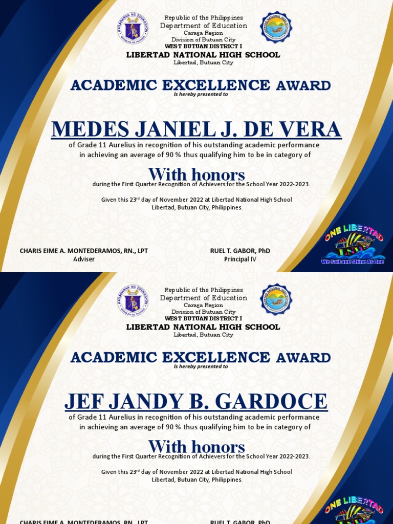 Class Honors Certificate Template PDF Government Public