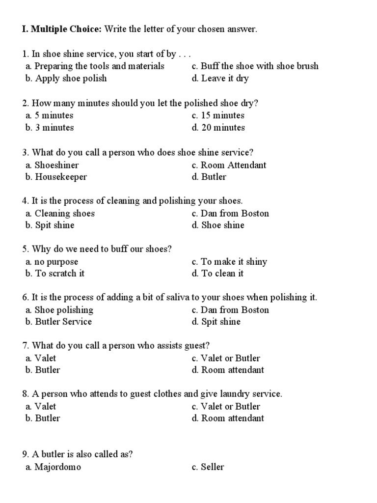 Long Quiz Housekeeping Operations PDF