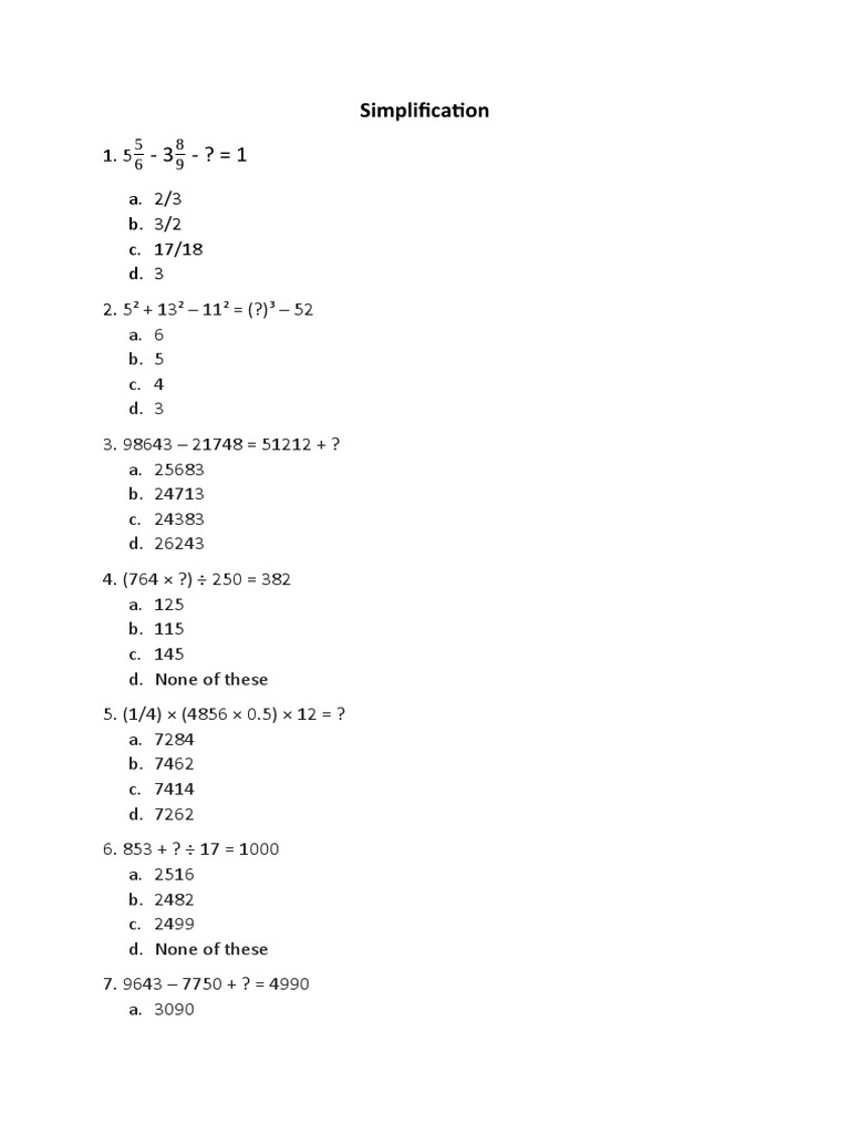 Simplification Questions | PDF