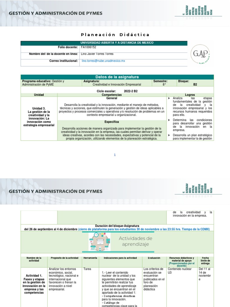 PD - GCIE - U3 - Lino Javier Torres | PDF | Planificación estratégica ...