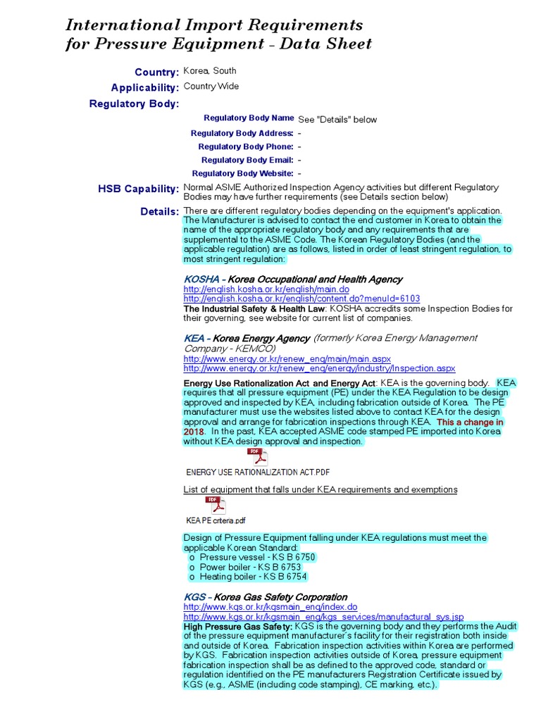 International Import Requirements Data Sheet South Korea PDF