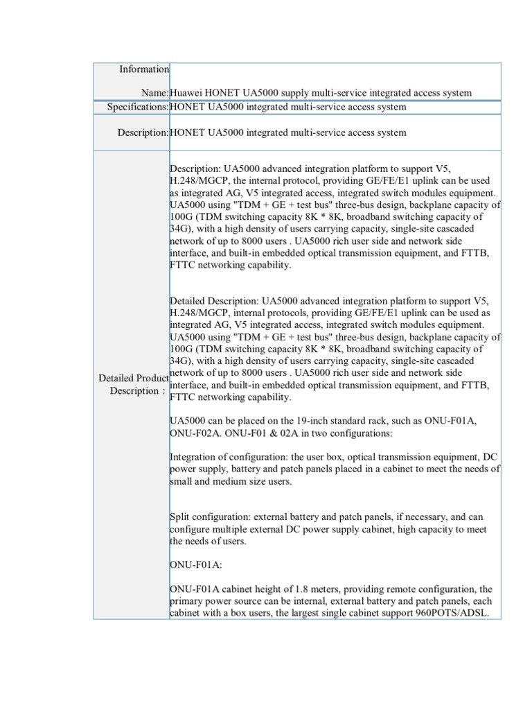 Huawei UA5000 Overview | PDF | Fiber To The X | Computer Network