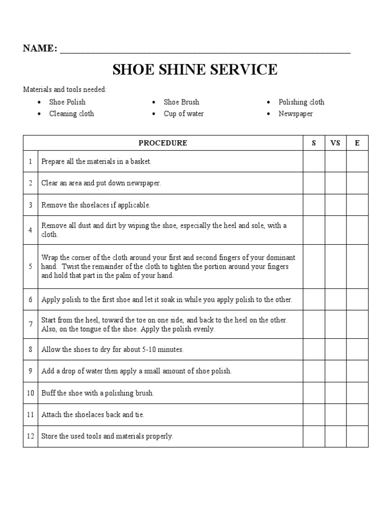 Rubrics Shoe Shine PDF Shoe Manufactured Goods