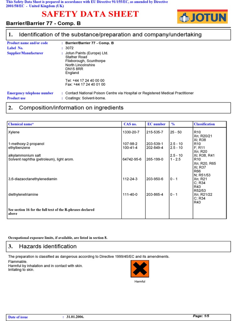 Barrier 77 Comp. B Safety Data Sheet | PDF