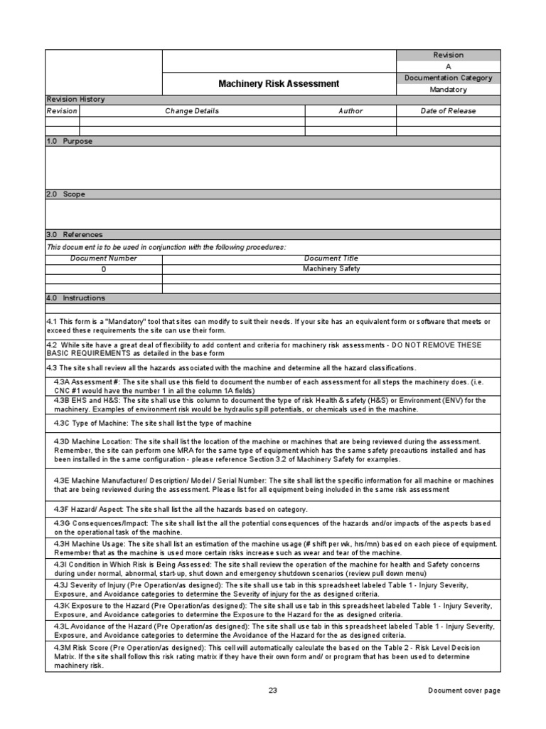 Machine Risk Assessment PDF Arm Risk
