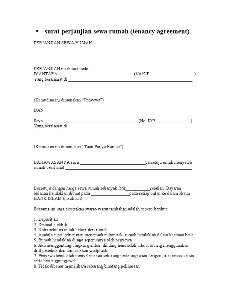 Surat Perjanjian Sewa Rumah  PDF