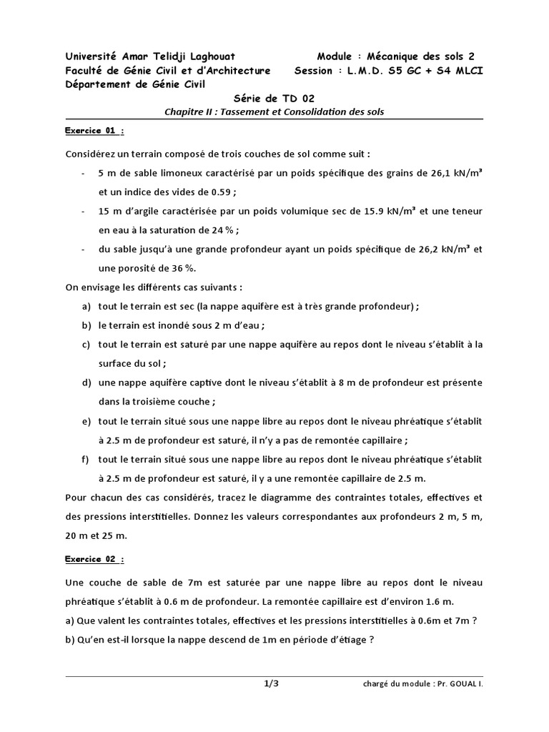 Série TD 02-MDS 2 | PDF | Sol (pédologie) | Génie géotechnique