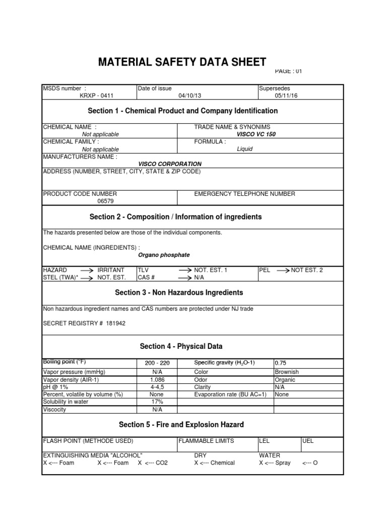 MSDS Cooling Tower VC 150 PDF