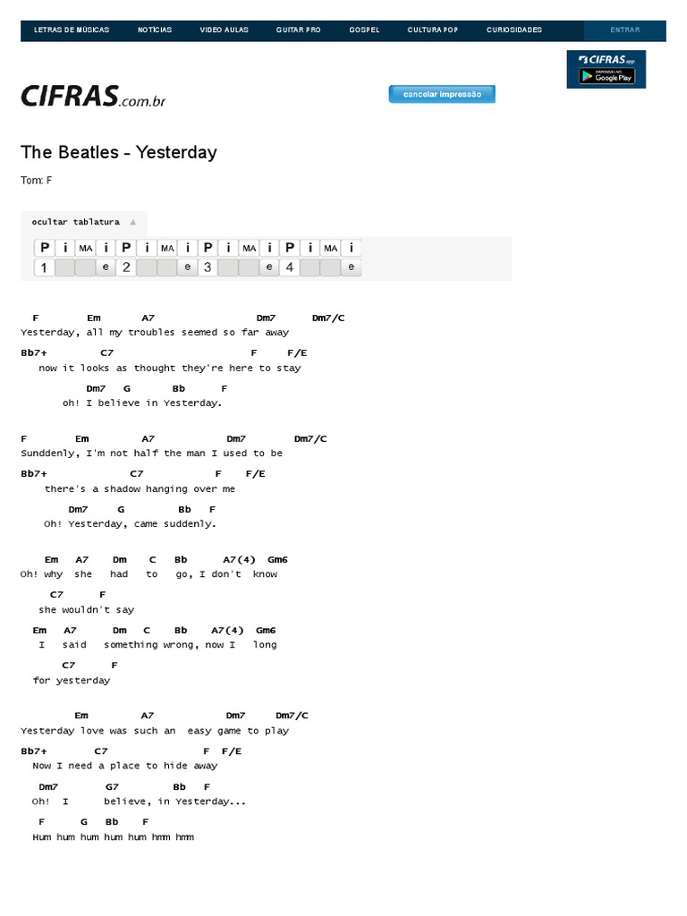 YESTERDAY Cifra The Beatles VídeoAula) PDF