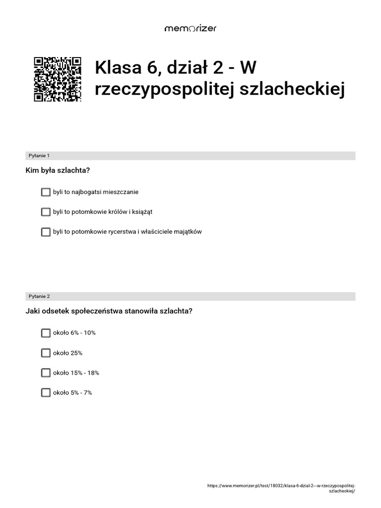 Sprawdzian Z Historii Klasa 6 Dział 2 W Rzeczypospolitej Szlacheckiej Klasa 6, Dział 2 - W Rzeczypospolitej Szlacheckiej - ROZWIĄŻ | PDF