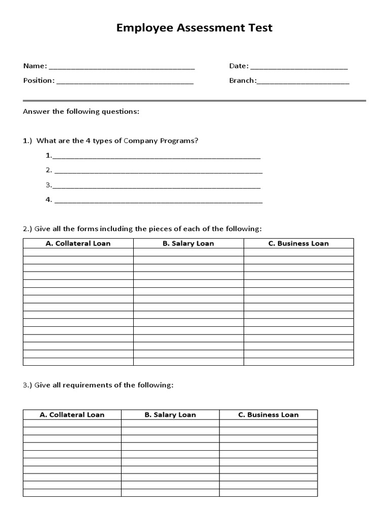Employee Assessment Test | PDF