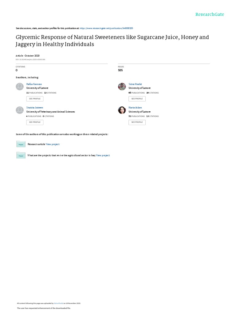 Glycemic Index of Sugarcane and Products Download Free PDF Glycemic