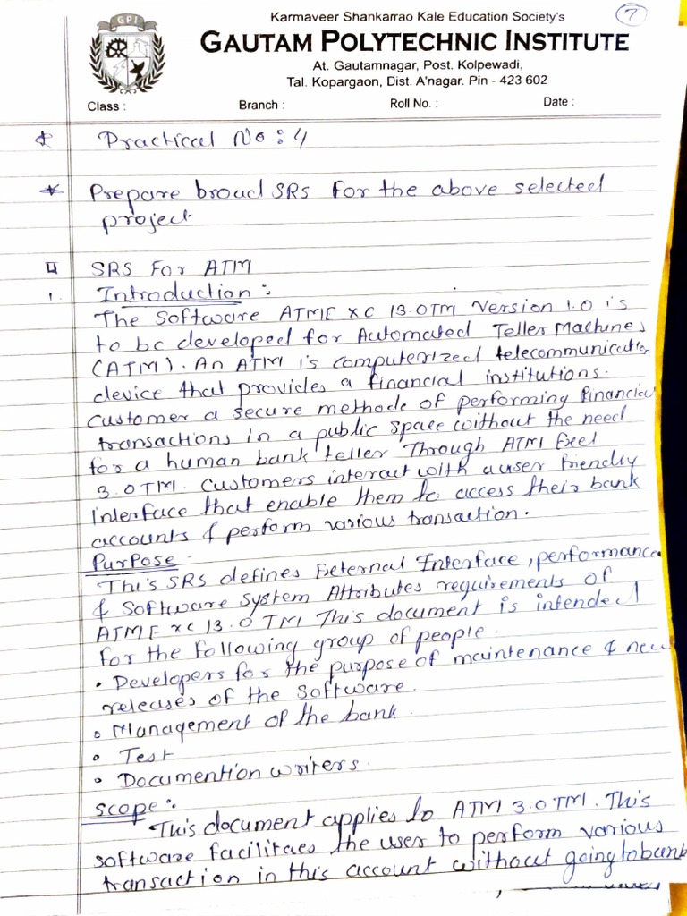 ATM Software Requirements Specification | PDF | Technology & Engineering