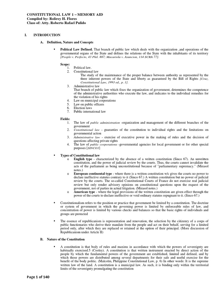 Constitutional-Law-MEMORY AID | PDF | Initiative | Constitution