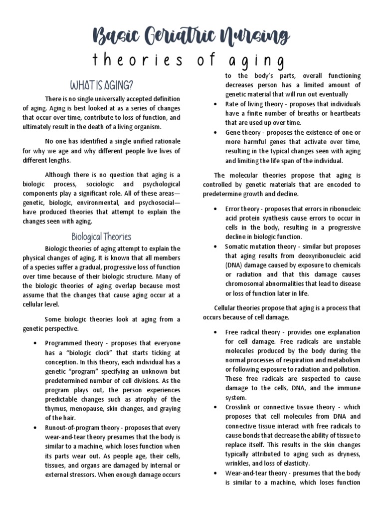 Theories of Aging in Geriatric Nursing | PDF | Ageing | Genetics