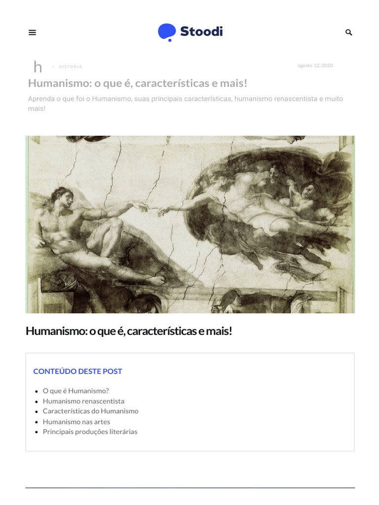 Humanismo - o Que É, Características, Principais Produções e Mais! | PDF