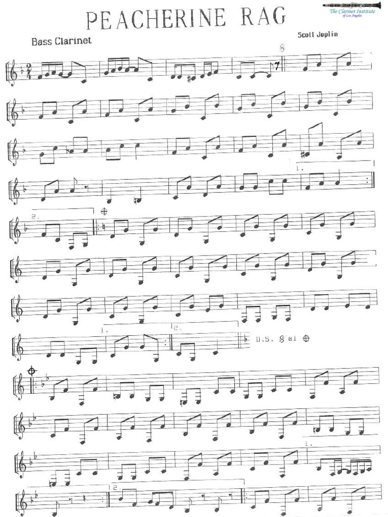 (Clarinet - Institute) Joplin Peacherine Rag For Cl3 | PDF