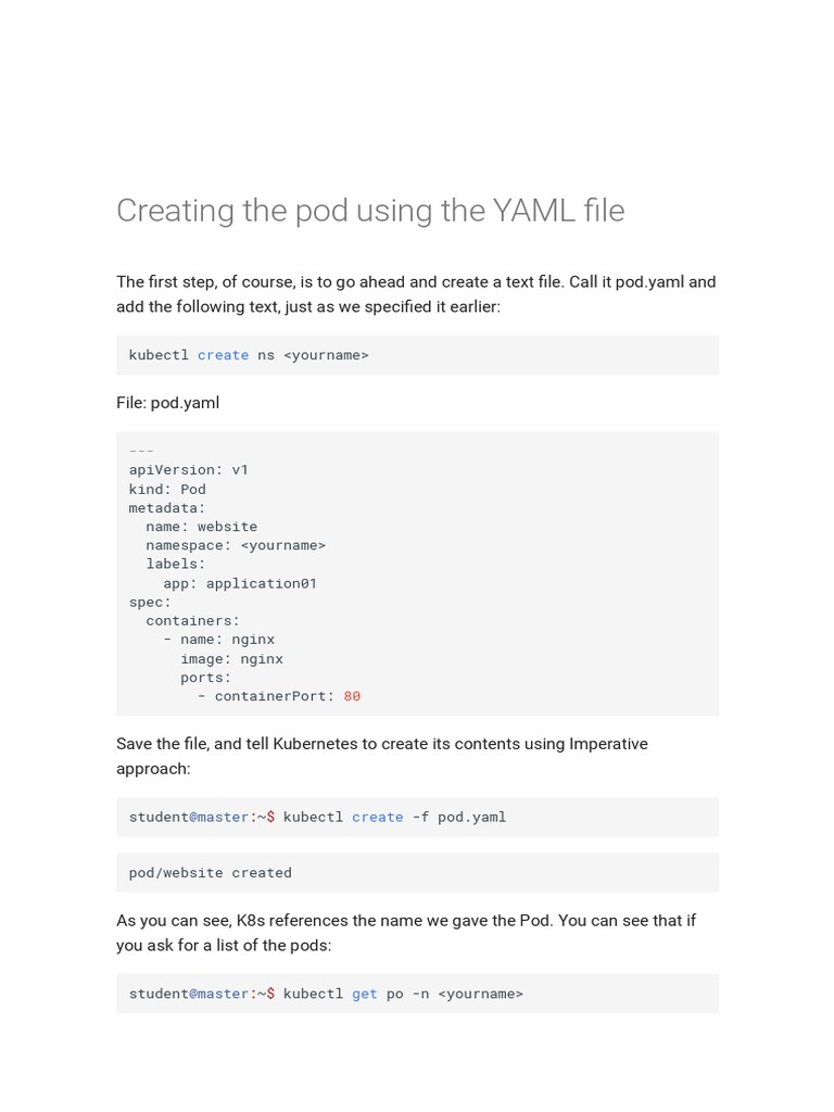 Creating The Pod Using The YAML File - Kubernetes Administrator | PDF
