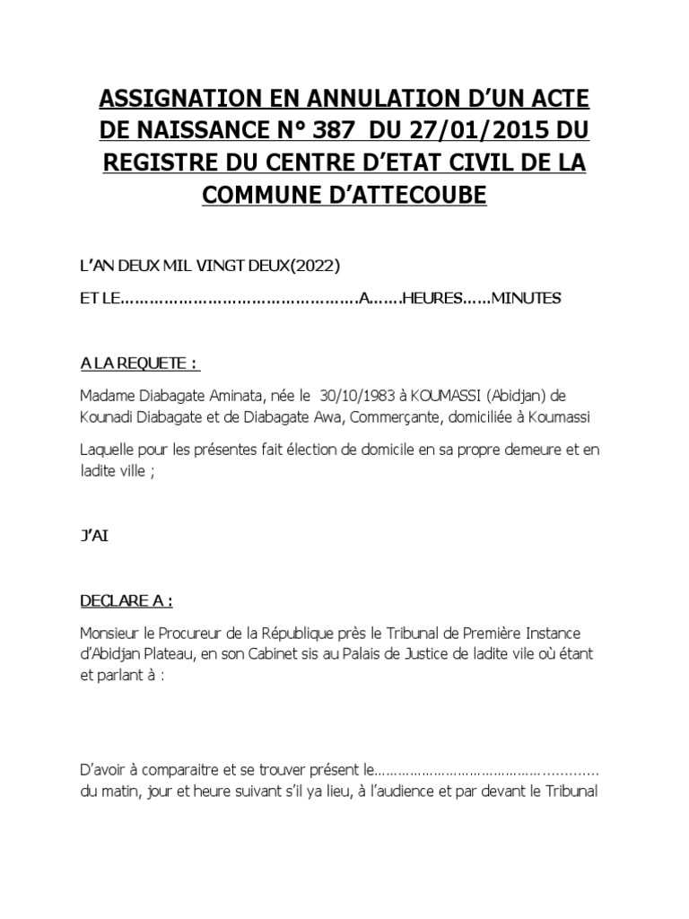 Assignation diabagate aminata pdf