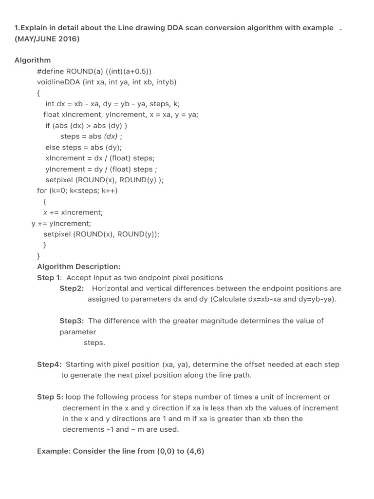 1.explain in Detail About The Line Drawing DDA Scan Conversion ...