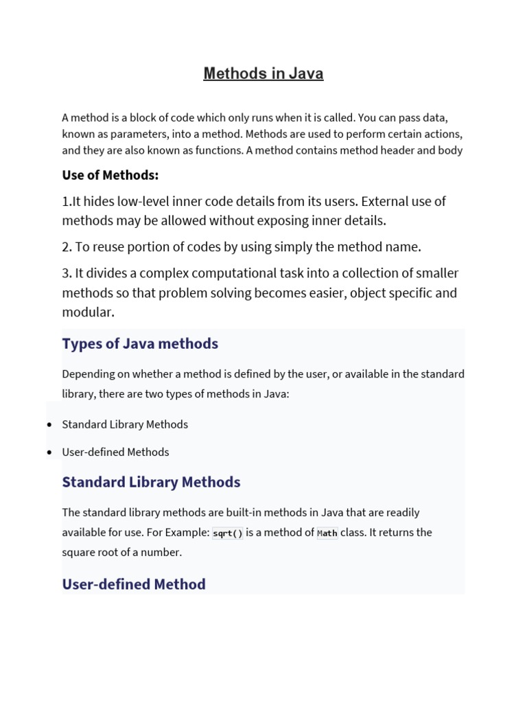 Method Notes Till With and Without Parameters | PDF | Method (Computer ...