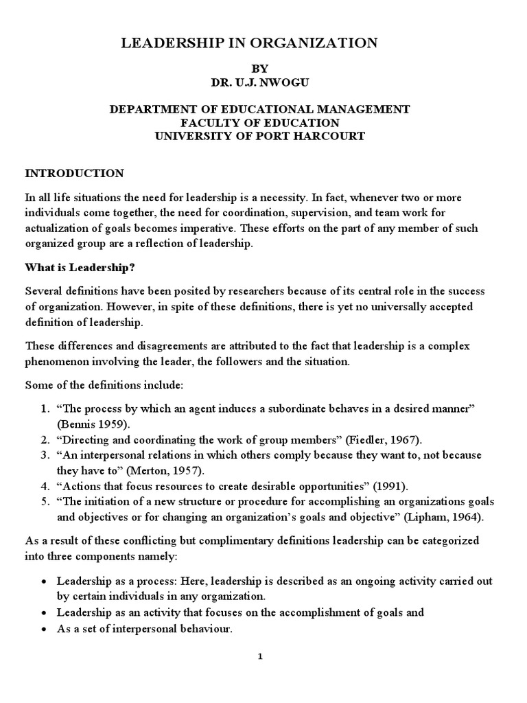 Leadership in Organizations Guide | PDF | Transformational Leadership ...