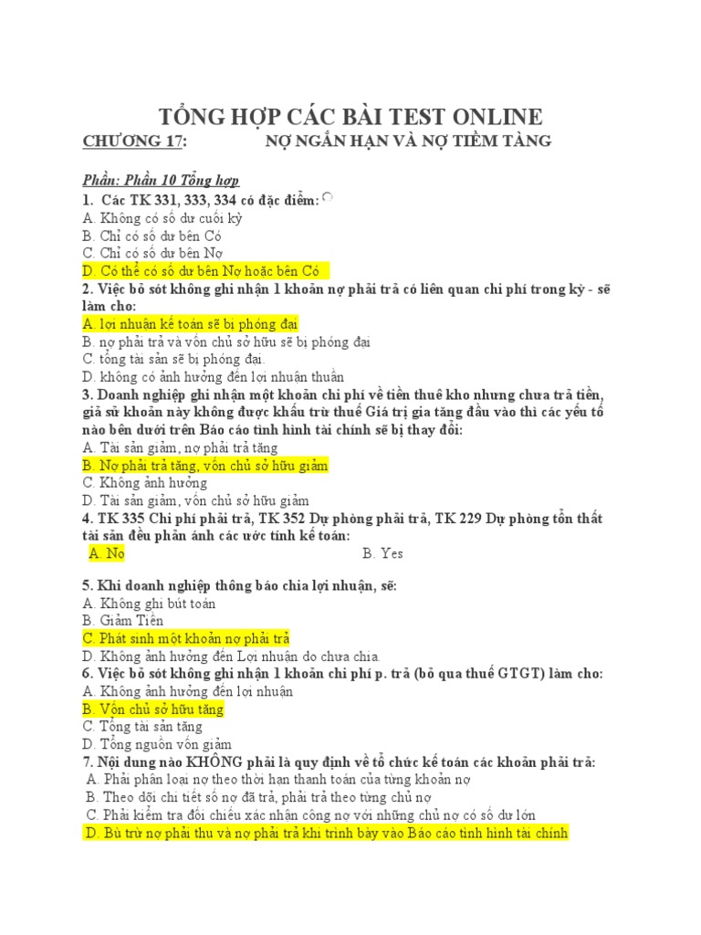 T NG H P Các Bài Test Online | PDF