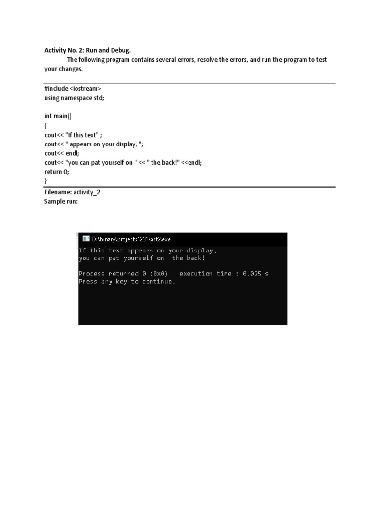 Activity No. 2: Run and Debug | PDF