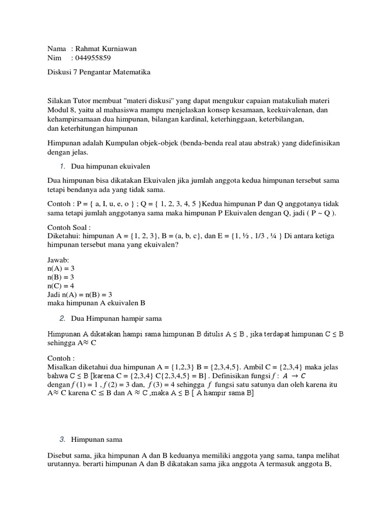 Konsep Himpunan dalam Matematika | PDF | Kajian Bahasa Asing | Metode ...