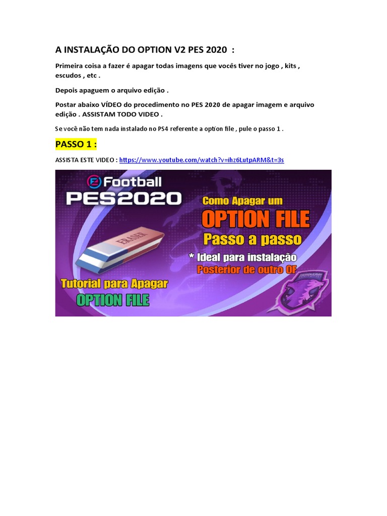 Instalação do Option File PES 2020 | PDF