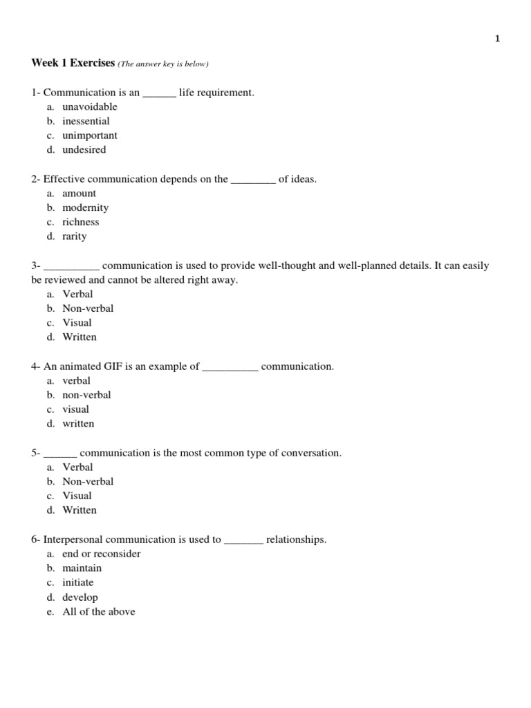 Week 1 Communication Exercises & Answers | PDF | Communication ...