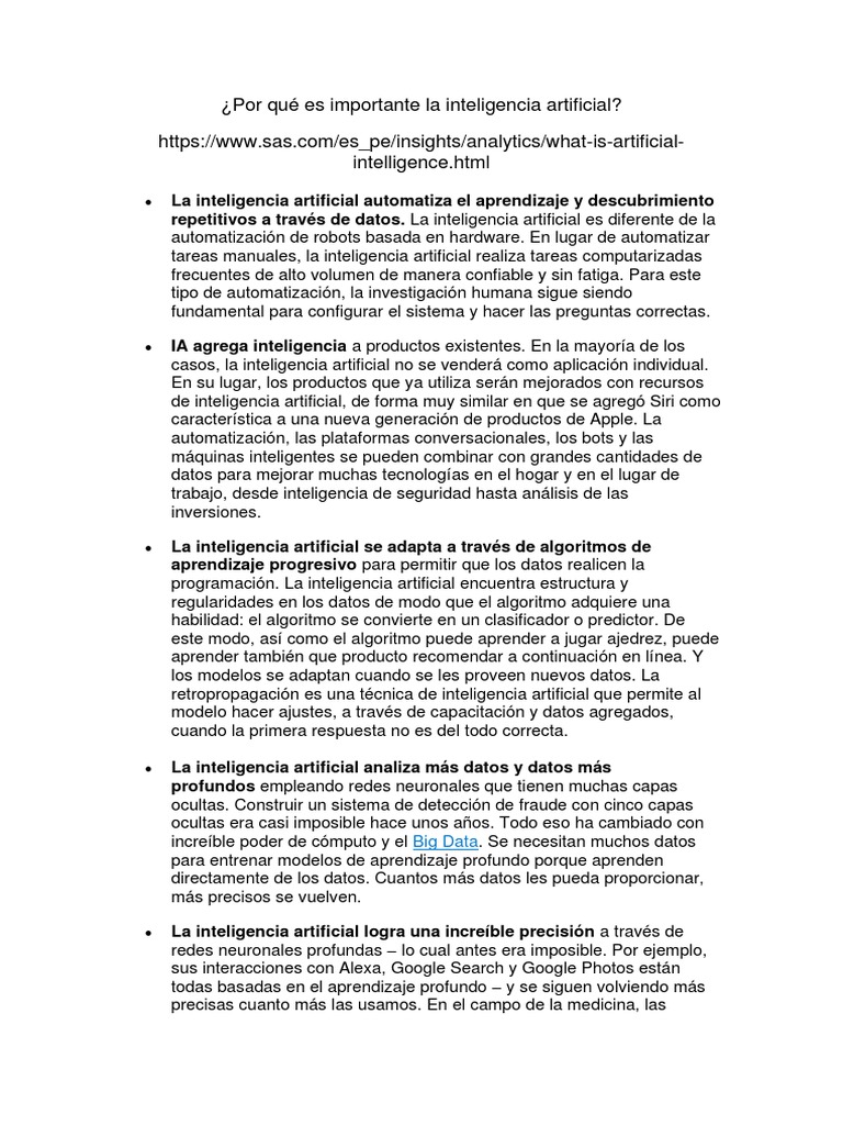 Importancia de la Inteligencia Artificial | PDF | Inteligencia ...