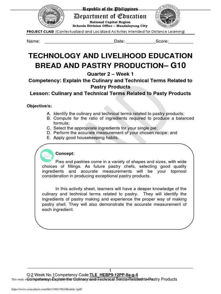 Module 1 Pdf Pdf Baking Baked Goods
