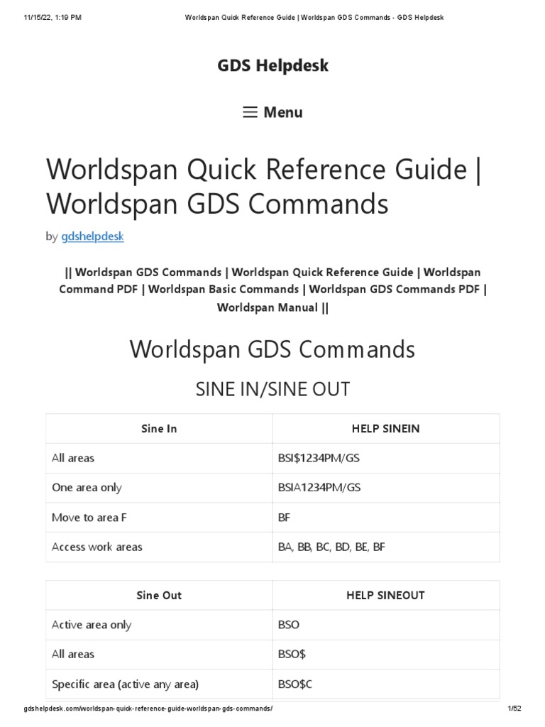 Worldspan Quick Reference Guide Files and Docs PDF Frequent Flyer