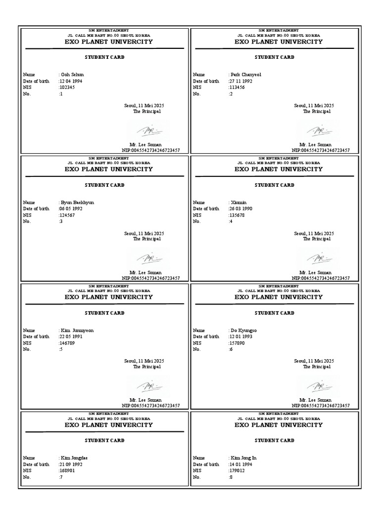 EXO Planet University Student Cards | PDF | South Korea | World Politics