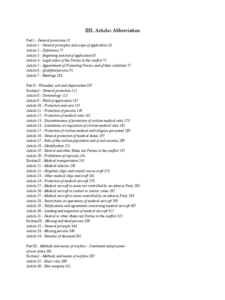 IHL Articles Abbreviation PDF International Humanitarian Law Treaty