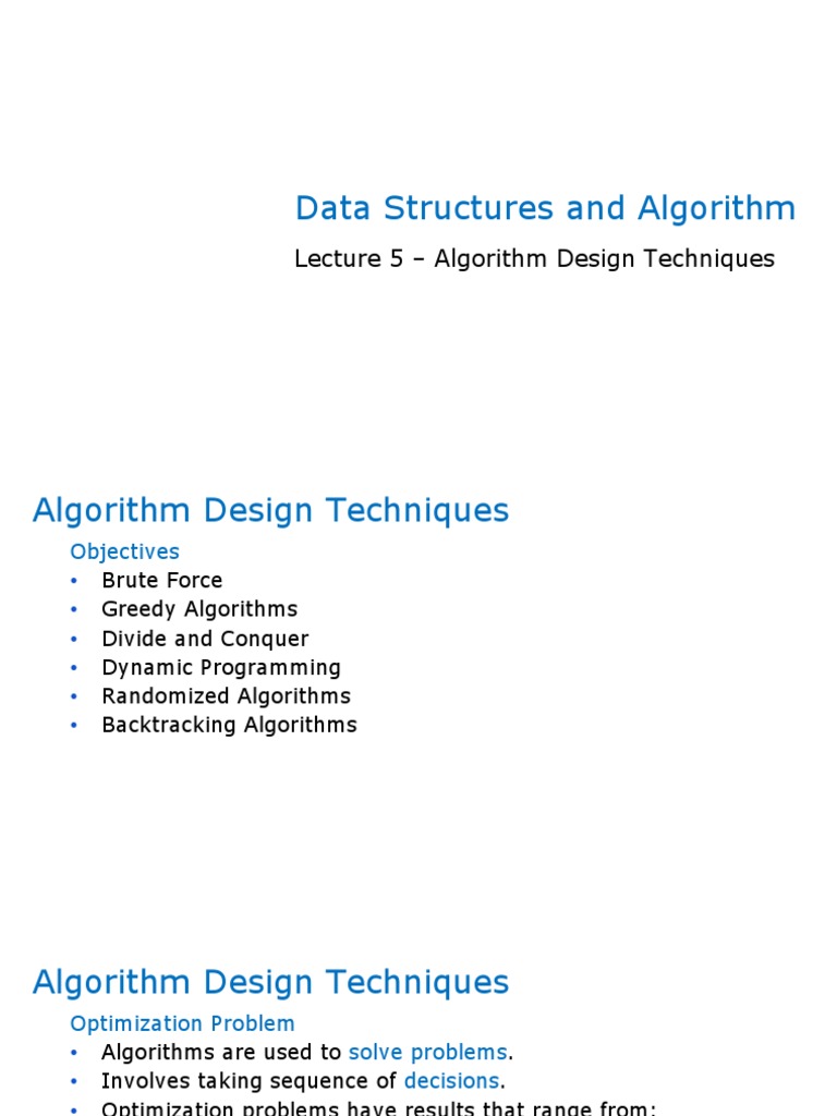 Lecture 5 - Algorithm Design Techniques | PDF