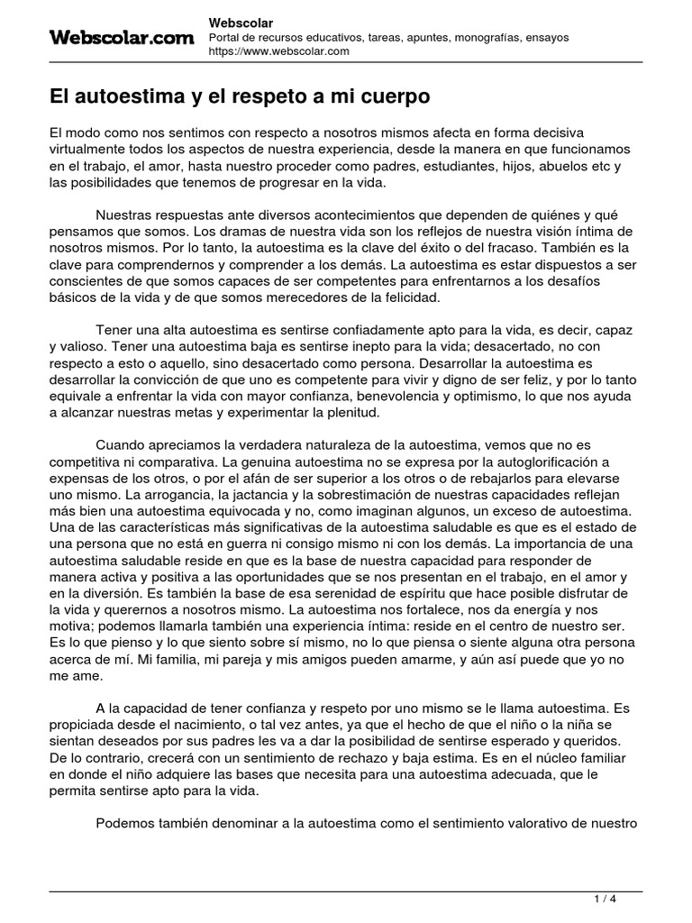 Autoestima y respeto personal esencial | PDF | Autoestima | Ciencias ...