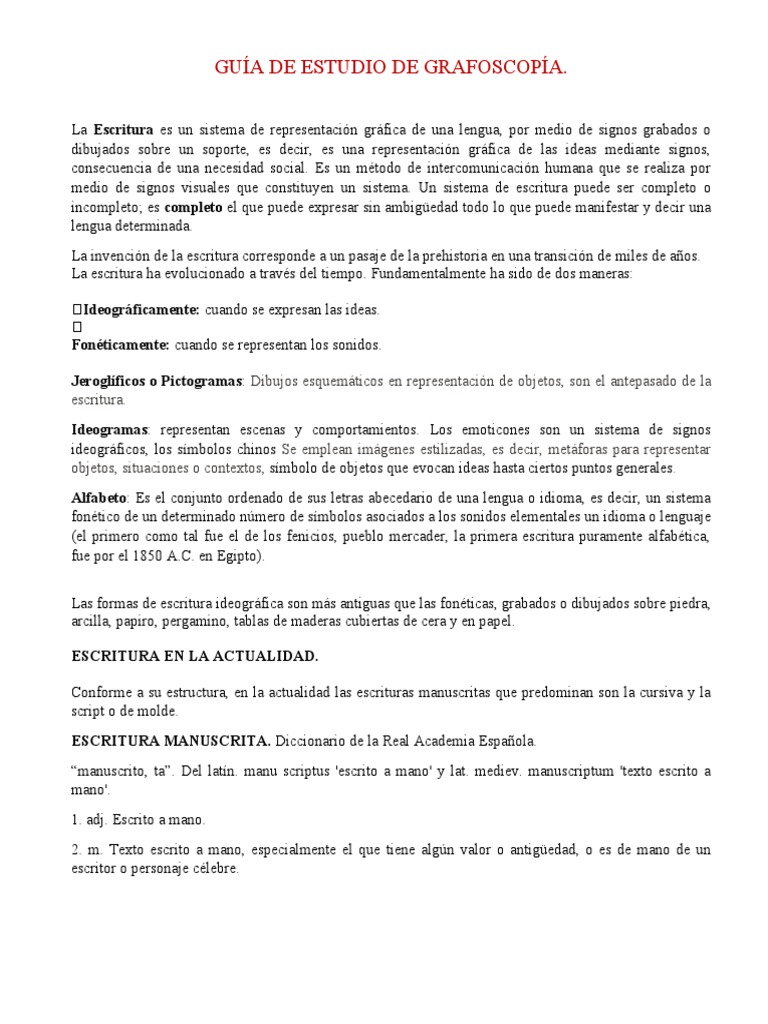 Guía de estudio de grafoscopía | PDF | Escritura | Comunicación humana