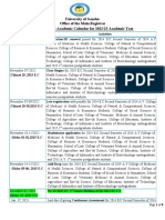 University of Gondar Office of The Main Registrar Tentative Academic Calendar For 2022/23 Academic Year