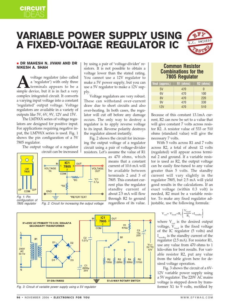 Variable Power Supply Using Fixed Voltage Regulator Ic Circuit Diagram
