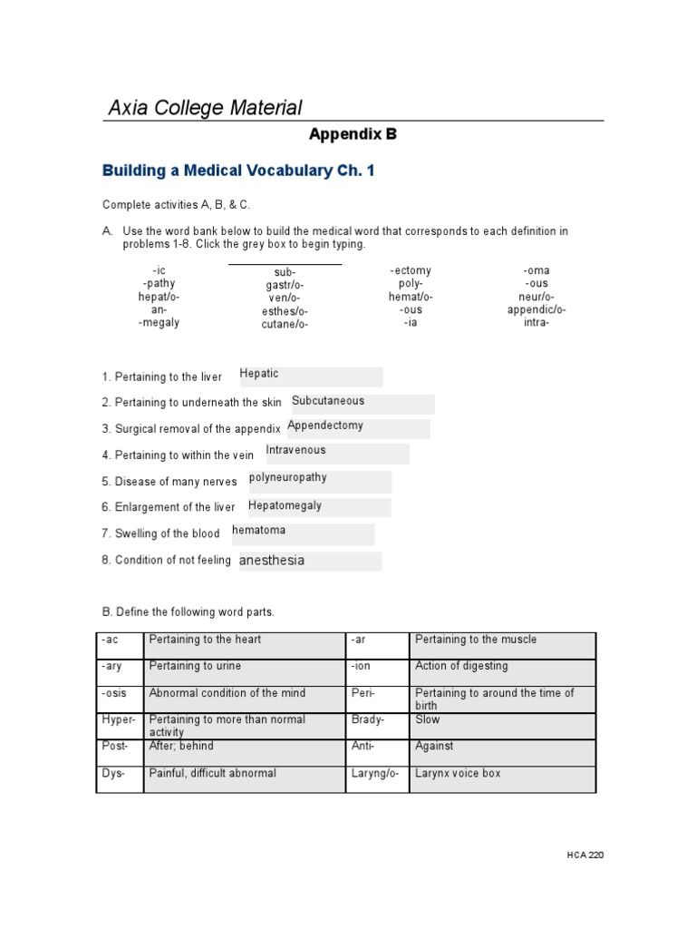 HCA220 Appendix B (1) +Week+1+Checkpoint | PDF