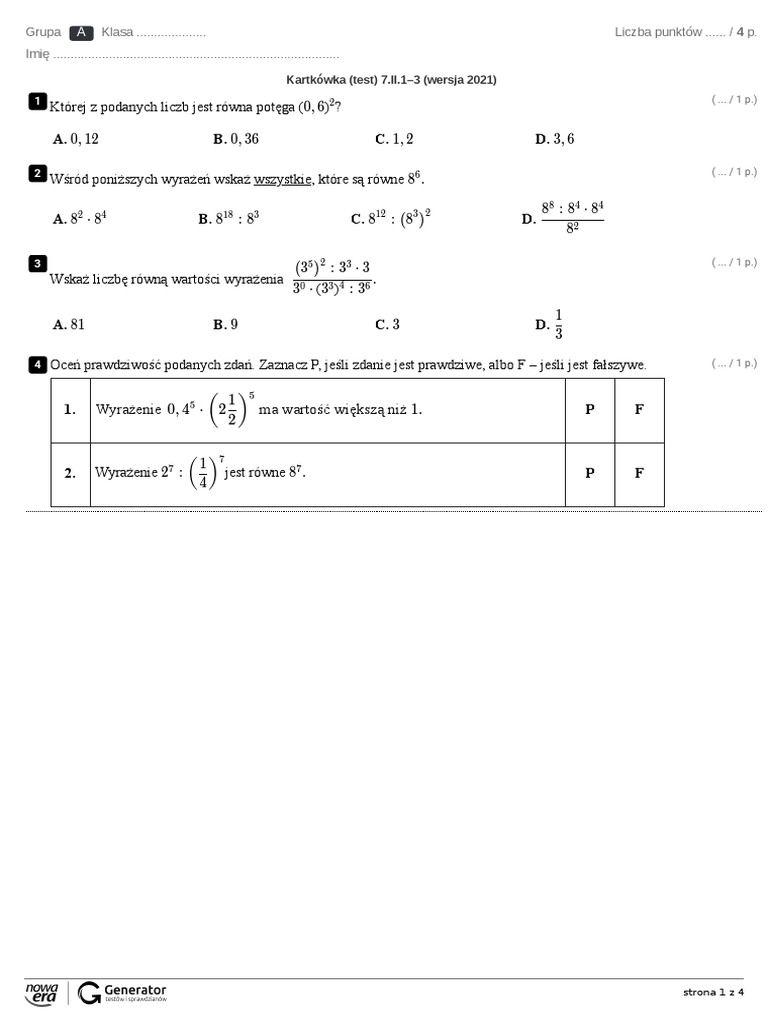 Sprawdzian Gazy I Ich Mieszaniny Wersja B Kartkówka (Test) 7.II.1-3 (Wersja 2021) Test - Ekowydruk | PDF