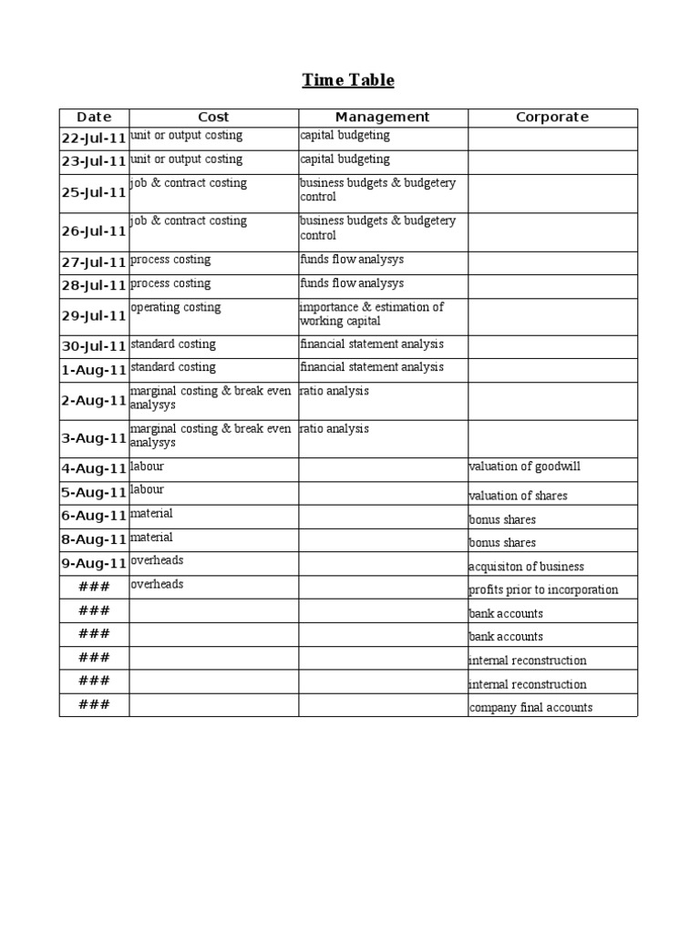 Timetable | PDF | Business | Finance & Money Management