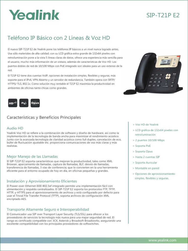 Yealink+SIP T21P+E2+Datasheet ES (LA) | PDF | protocolo de Iniciacion ...